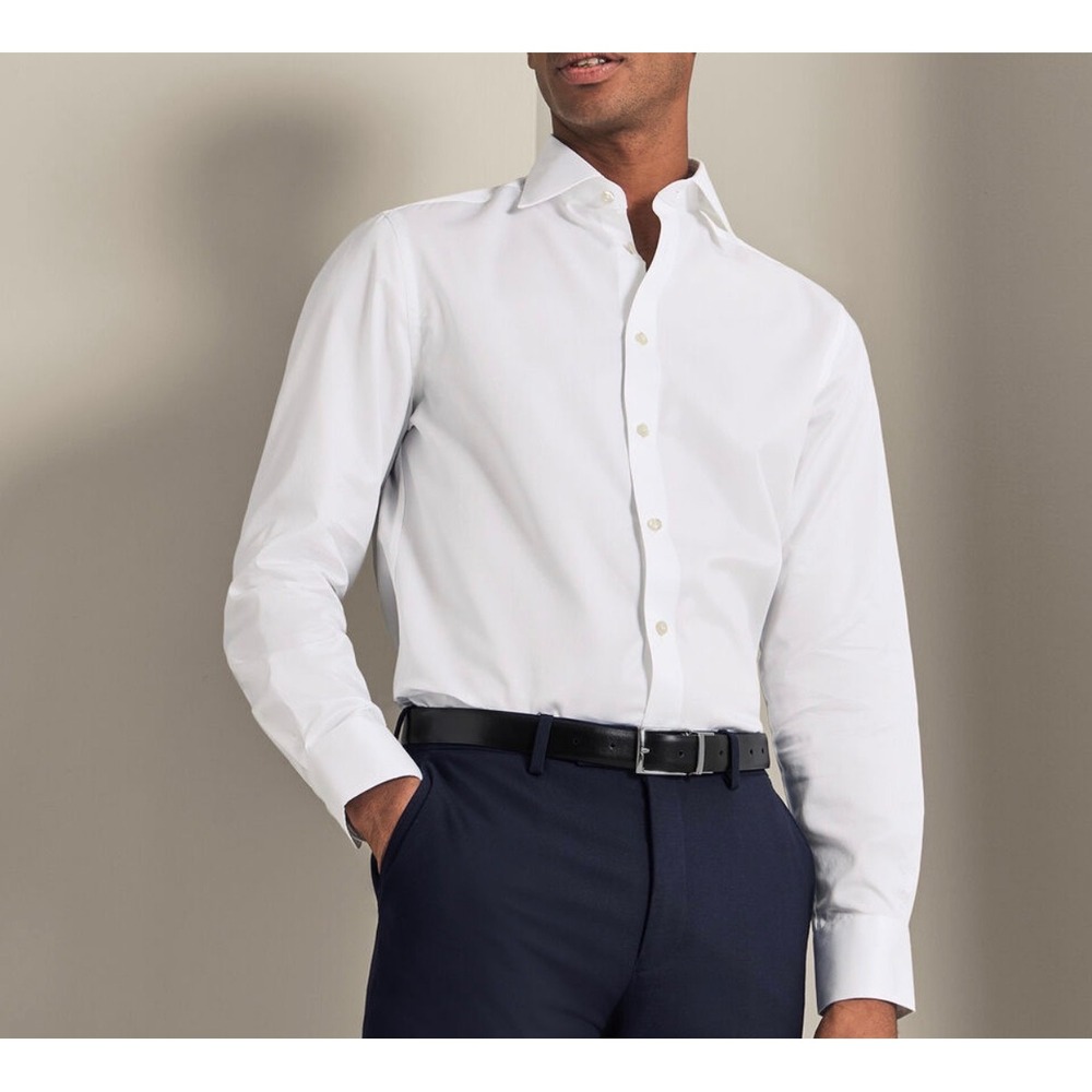 Charles Tyrwhitt White Luxury Twill Slim Fit Shirt 17.5 36 Egyptian Cotton